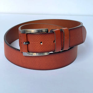 Elegant Handmade Genuine Leather Belt, Dots Pattern, The Ultimate Official Gift for Men & Women- Color: Brick