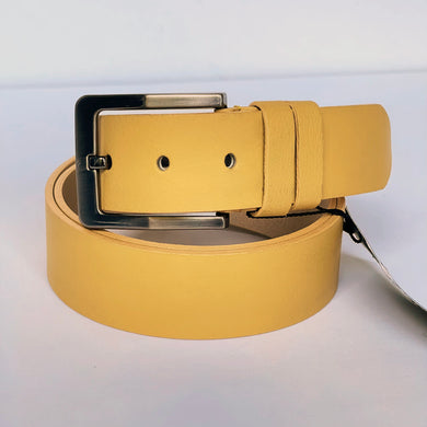 Elegant Handmade Thick Genuine Leather Belt, Plain, The Ultimate Official Gift for Men & Women- Color: Lemon