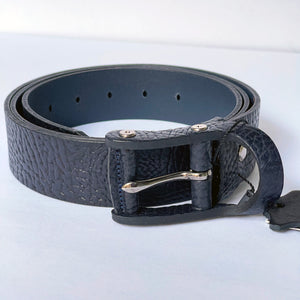 Elegant Handmade Vintage Genuine Leather Belt, Textured, The Ultimate Official Gift for Men - Color: Black Navy