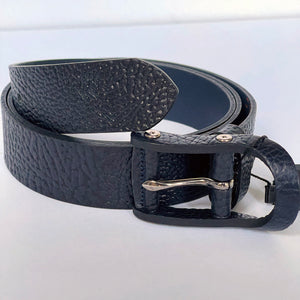 Elegant Handmade Vintage Genuine Leather Belt, Textured, The Ultimate Official Gift for Men - Color: Black Navy