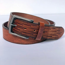 Load image into Gallery viewer, Elegant Handmade Genuine Leather Belt, Squares Pattern, The Ultimate Official Gift for Men &amp; Women- Color: Brick-Size:32