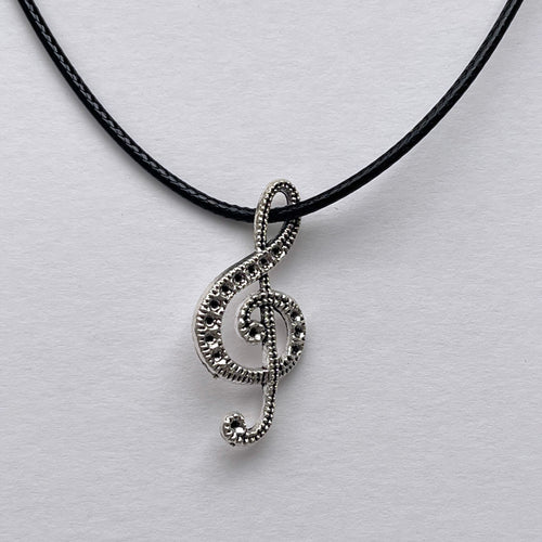 Stainless Steel Music Note G-Key Pendant Necklace - Elegant Unisex Jewelry Gift with Durable Construction + Black String