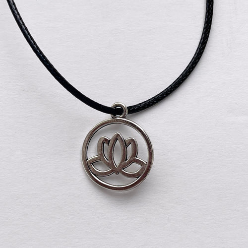 Stainless Steel Lotus Pendant Necklace - Elegant Unisex Jewelry Gift with Durable Construction + Black String