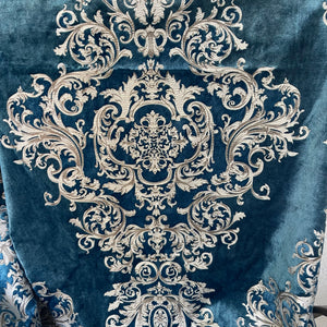 37.7"x33.8" Imperial Medallion Pattern Velvet Upholstery Fabric - Perfect For Table Top and Cushion Covers - Buckingham Pattern (Imperial Blue)