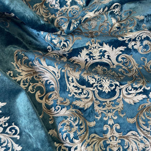 37.7"x33.8" Imperial Medallion Pattern Velvet Upholstery Fabric - Perfect For Table Top and Cushion Covers - Buckingham Pattern (Imperial Blue)