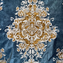 Load image into Gallery viewer, Imperial Medallion Pattern Velvet Upholstery Fabric - Perfect For Table Top and Cushion Covers - Buckingham Pattern (Golden Blue)