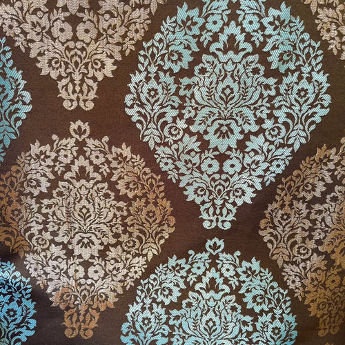 1 Yard, ROUGE - JACQUARD DAMASK DESIGNER PATTERN HOME DECOR - Perfect For Table Top and Cushion Covers - Blue/Gold