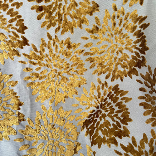 3.5 Yards of FLORENCE FIORI - FLORAL PATTERN BURNOUT VELVET UPHOLSTERY FABRIC, Perfect for Cushion Cover or Table Top - Color: Golden