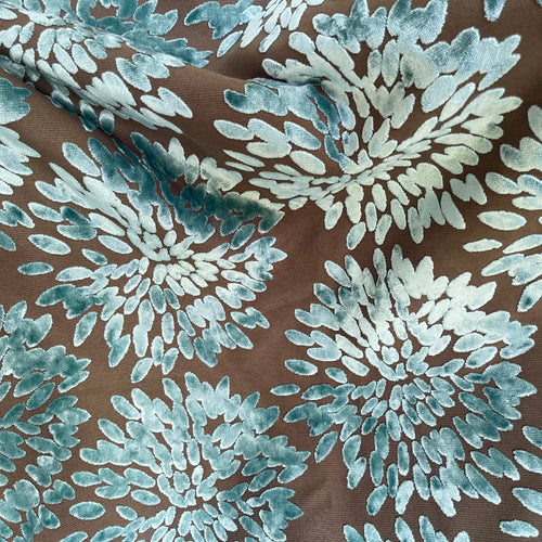 1.7 Yards of FLORENCE FIORI - FLORAL PATTERN BURNOUT VELVET UPHOLSTERY FABRIC, Perfect for Cushion Cover or Table Top - Color: Laguna