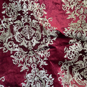 Imperial Medallion Pattern Velvet Upholstery Fabric - Perfect For Table Top and Cushion Covers - Buckingham Pattern (Ruby)