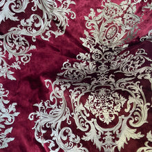 Load image into Gallery viewer, Imperial Medallion Pattern Velvet Upholstery Fabric - Perfect For Table Top and Cushion Covers - Buckingham Pattern (Ruby)