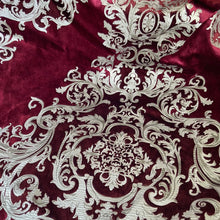 Load image into Gallery viewer, Imperial Medallion Pattern Velvet Upholstery Fabric - Perfect For Table Top and Cushion Covers - Buckingham Pattern (Ruby)