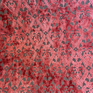 1 Yard of Bellagio - FLORAL PATTERN BURNOUT VELVET UPHOLSTERY FABRIC, Perfect for Cushion Cover or Table Top - Color: Henna