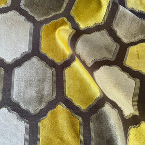 1 Yard of SEYMOUR MODERN HONEYCOMB PATTERN CUT VELVET UPHOLSTERY FABRIC, Perfect for Cushion Cover or Table Top - Color: Golden