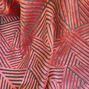 OTIS - AURORA, GEOMETRIC DESIGN BURNOUT VELVET UPHOLSTERY FABRIC, Perfect for Cushion Cover or Table Top - Color: Red