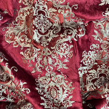 Load image into Gallery viewer, Imperial Medallion Pattern Velvet Upholstery Fabric - Perfect For Table Top and Cushion Covers - Buckingham Pattern (Ruby)