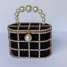 Load image into Gallery viewer, Fashion Diamond Jewel Cage Bucket Bag with Pearl Handle and Buckle, Rhinestone Evening Bag