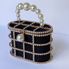 Load image into Gallery viewer, Fashion Diamond Jewel Cage Bucket Bag with Pearl Handle and Buckle, Rhinestone Evening Bag