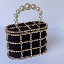 Load image into Gallery viewer, Fashion Diamond Jewel Cage Bucket Bag with Pearl Handle and Buckle, Rhinestone Evening Bag