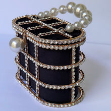 Load image into Gallery viewer, Fashion Diamond Jewel Cage Bucket Bag with Pearl Handle and Buckle, Rhinestone Evening Bag