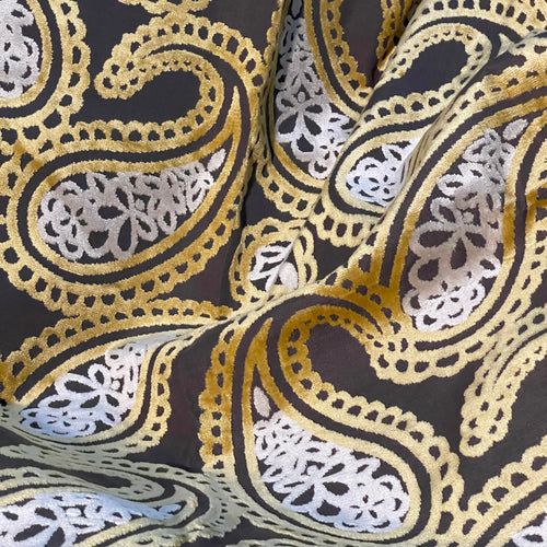 Bold Paisley Upholstery Fabric with Backing - Pippa - MODERN PAISLEY PATTERN TEXTURED Cut Velvet