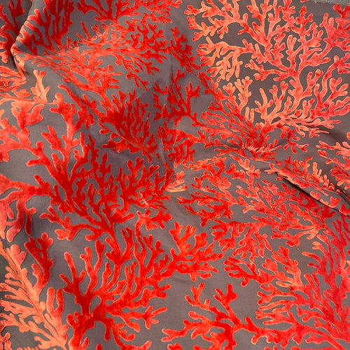 Scuba - CORAL PATTERN BURNOUT VELVET DRAPERY & UPHOLSTERY FABRIC, Perfect for Cushion Cover or Table Top - Color: Red