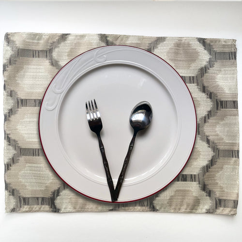 Elegant Plate Mats for Your Dining Room, Pandora - Pack of 4 Beautiful Jacquard IKAT Honey Comb Pattern Light-Weight Placemats - Color: Driftwood