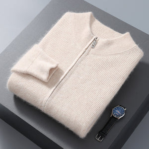 Elegant Men's Half-high Collar Loose Thick Zip Wool Knitted Sweater, in 6 Beautiful Colors, S to XXXL