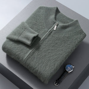 Elegant Men's Half-high Collar Loose Thick Zip Wool Knitted Sweater, in 6 Beautiful Colors, S to XXXL