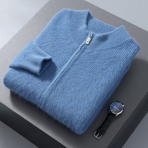 Elegant Men's Half-high Collar Loose Thick Zip Wool Knitted Sweater, in 6 Beautiful Colors, S to XXXL