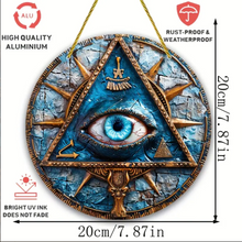 Load image into Gallery viewer, Eye Of The Pyramid Sign, Mystical Aesthetic Art, Ancient Cultures Circular Aluminum Sign With Wreath Center Accent