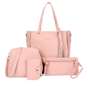 A Set of Women Purse Set, Lady PU Leather Shoulder Handbag - Color: Pink