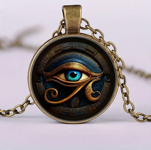 Gorgeous Glass Mosaic Eye of Horus Pendant Necklace - Glamorous Retro Creative Design, Alloy Chain, Unisex Jewelry for Men and Women