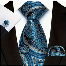 Load image into Gallery viewer, Mens Luxury Fashion Necktie Set - Classic Striped/Floral Pattern with Cufflinks &amp; Pocket Square