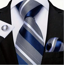 Load image into Gallery viewer, Sophisticated Men&#39;s Woven Striped Tie, Cufflink &amp; Handkerchief Set - Perfect for Business, Parties &amp; Gifting