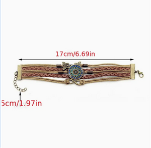 Bohemian Time Gemstone Braided Bracelet Female PU Leather Vintage Style Hand Jewelry