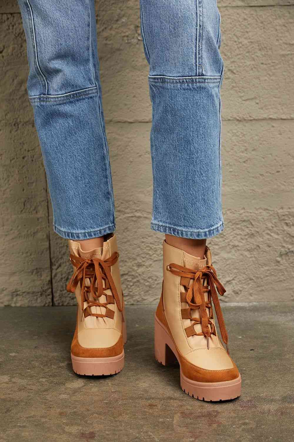 East Lion Corp USA Lace Up Lug Booties for Women, Khaki – Eliot Shops