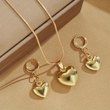 Load image into Gallery viewer, Golden Heart Drop Earrings and Necklace Jewelry Set - Chic, Versatile, and Durable