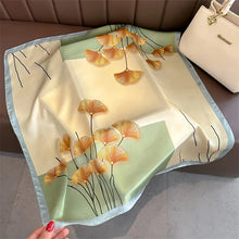 Load image into Gallery viewer, Ginkgo Leaf Printed Square Scarf Simulated Silk Soft Cozy Neck Scarf For Women