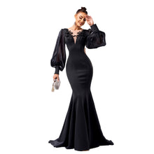 Load image into Gallery viewer, Long Sleeve Round Neck Banquet Applique Sheath Fishtail Dress