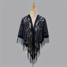 Load image into Gallery viewer, Flower Embroidery Triangle Tassel Scarf Solid Color Hollow Shawl Outdoor Sunscreen Travel Head Wrap