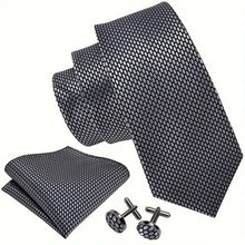 Load image into Gallery viewer, 3PCS Luxury Men&#39;s Tie Set - Exquisite Woven Polyester Jacquard Necktie with Matching Pocket Square and Cufflinks for Men