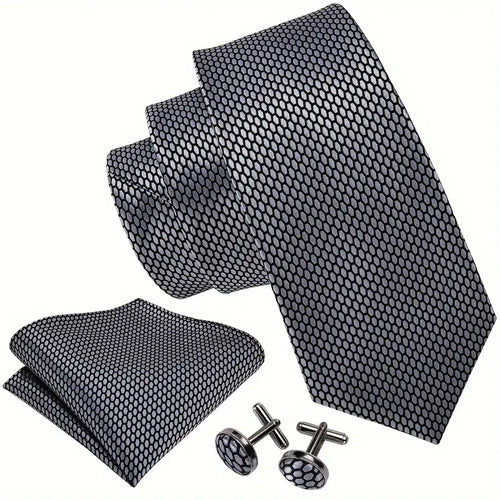 3PCS Luxury Men's Tie Set - Exquisite Woven Polyester Jacquard Necktie with Matching Pocket Square and Cufflinks for Men