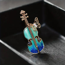 Load image into Gallery viewer, Copper Butterfly Violin Brooch - Radiant Shiny Finish, Adorned with Sparkling Zircon Stone