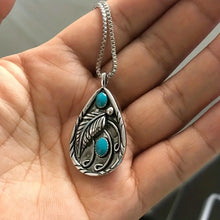 Load image into Gallery viewer, Unique Boho Pendant Necklace - Vibrant Faux Turquoise Stone, Delicate Feather-Shaped Tag Pendant, Stylish Jewelry Unisex Design