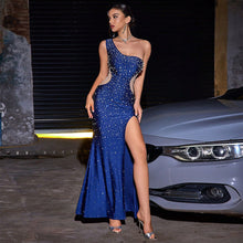 Load image into Gallery viewer, One-shoulder Elegant Rhinestone Split Party Evening Dress