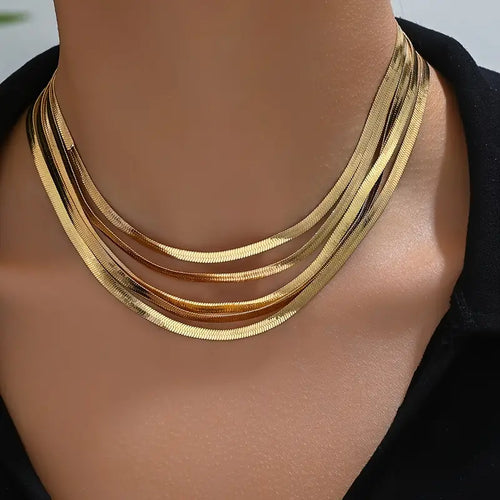 Exquisite Layered Snake Chain Choker Necklace for Women - Durable Iron Material with Luxurious Plating for a Timeless Look