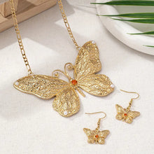 Load image into Gallery viewer, Elegant 3 Pieces Jewelry Set With Faux Pearl &amp; Rhinestone Butterfly Pendant - Necklace And Earring Set