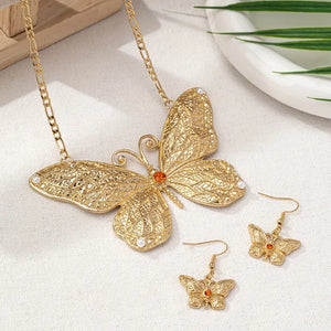 Elegant 3 Pieces Jewelry Set With Faux Pearl & Rhinestone Butterfly Pendant - Necklace And Earring Set