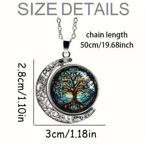 1pc Exquisite Tree of Life Necklace - Rotatable Design with Durable Glass Alloy Pendant and Luminous Finish